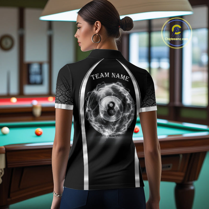 Black & Silver Thunder Lightning White 8 Ball Billiard Jerseys Custom Billiard Team Shirt