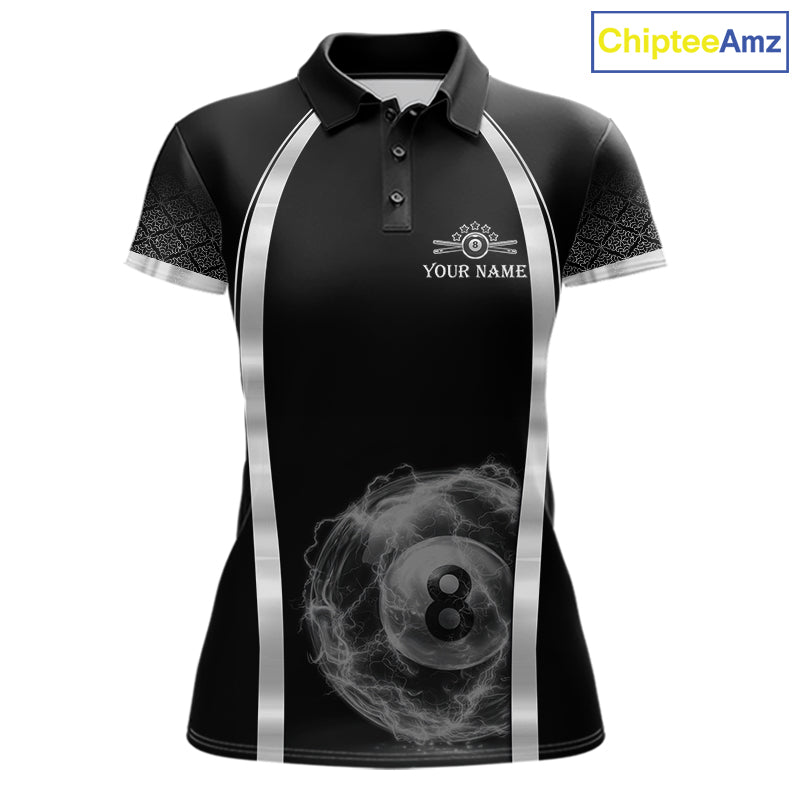 Black & Silver Thunder Lightning White 8 Ball Billiard Jerseys Custom Billiard Team Shirt