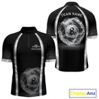 Black & Silver Thunder Lightning White 8 Ball Billiard Jerseys Custom Billiard Team Shirt