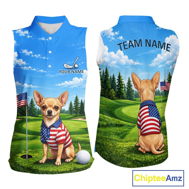 Chihuahua Golf Team Shirt Custom Funny Golf Sleeveless Polos Matching Couples Golf Shirts