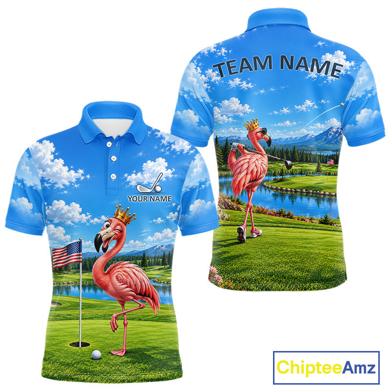 Crown Flamingo Golf Team Shirt Custom Funny Golf Polos Matching Couples Golf Shirts