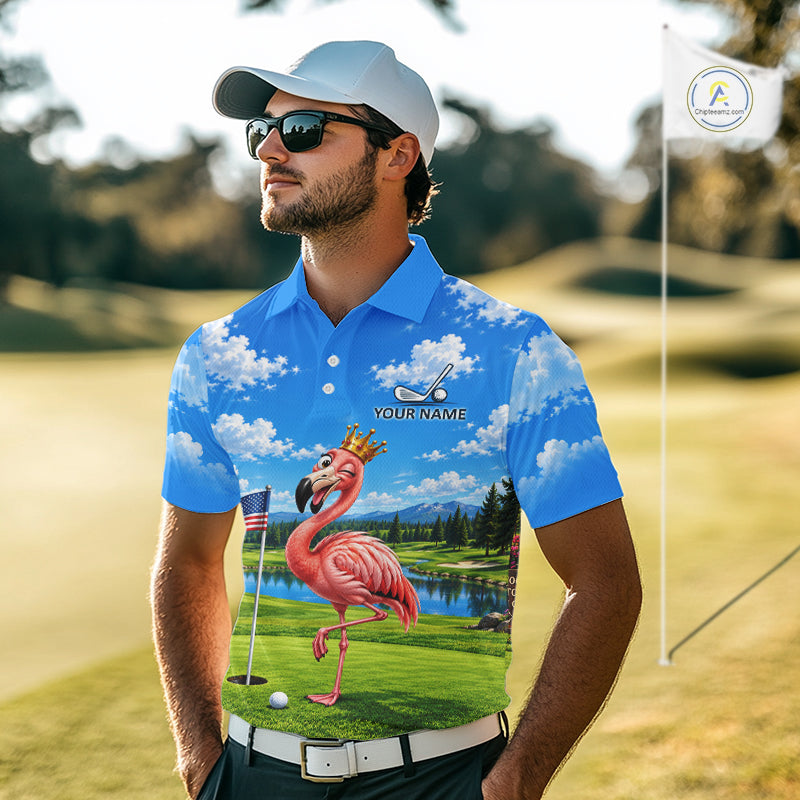 Crown Flamingo Golf Team Shirt Custom Funny Golf Polos Matching Couples Golf Shirts