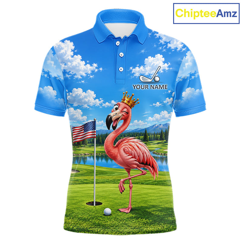 Crown Flamingo Golf Team Shirt Custom Funny Golf Polos Matching Couples Golf Shirts
