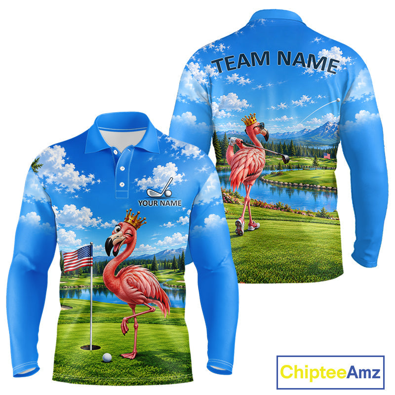 Crown Flamingo Golf Team Shirt Custom Funny Golf Polos Matching Couples Golf Shirts