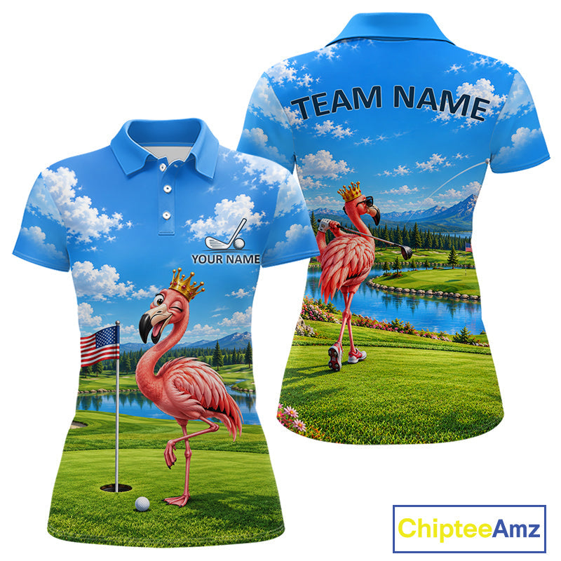 Crown Flamingo Golf Team Shirt Custom Funny Golf Polos Matching Couples Golf Shirts