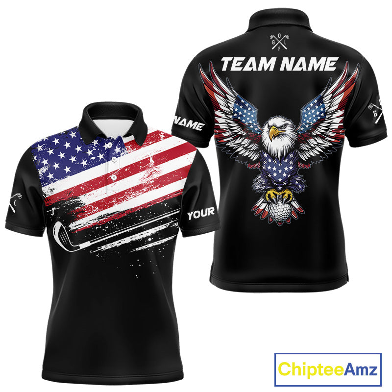 American Flag Eagle Golf Polo Shirts Custom Patriotic Team Golf Shirts, Golfer Gifts