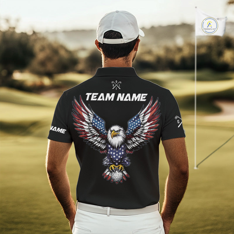 American Flag Eagle Golf Polo Shirts Custom Patriotic Team Golf Shirts, Golfer Gifts