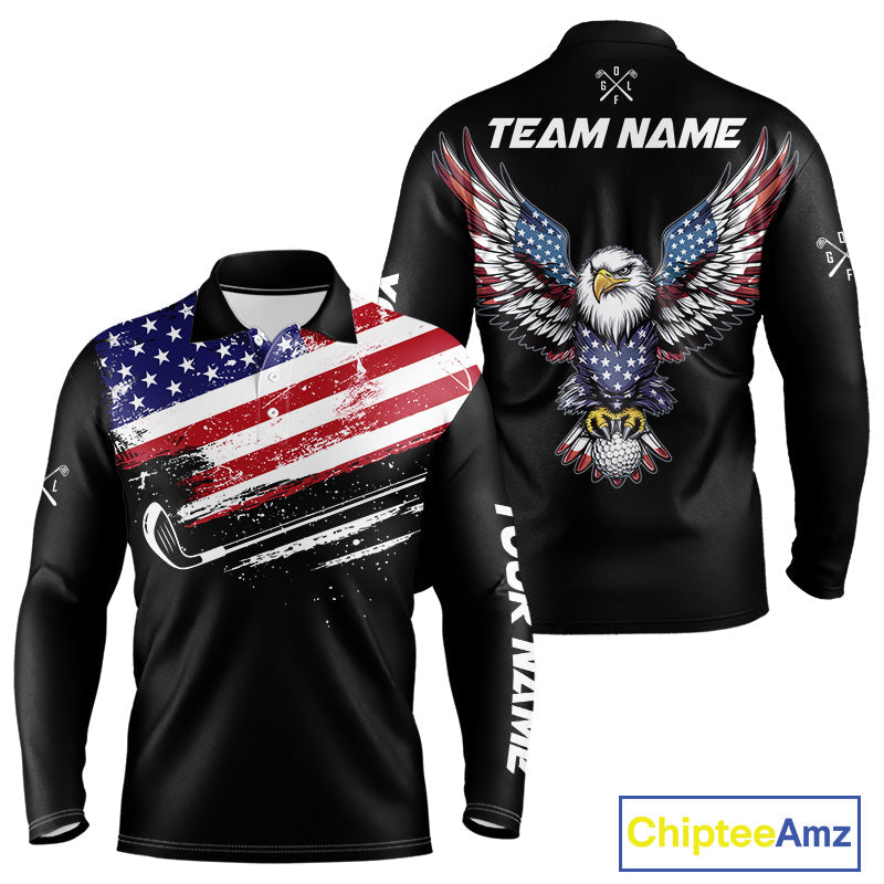 American Flag Eagle Golf Polo Shirts Custom Patriotic Team Golf Shirts, Golfer Gifts