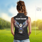 American Flag Eagle Golf Sleeveless Polo Shirts Custom Patriotic Team Golf Shirts, Golfer Gifts
