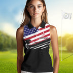 American Flag Eagle Golf Sleeveless Polo Shirts Custom Patriotic Team Golf Shirts, Golfer Gifts
