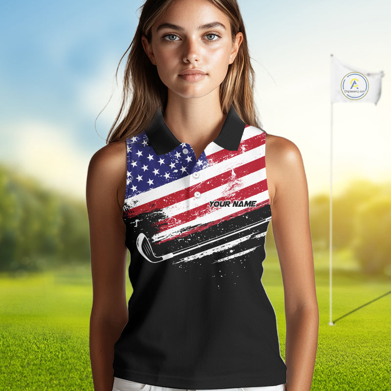 American Flag Eagle Golf Sleeveless Polo Shirts Custom Patriotic Team Golf Shirts, Golfer Gifts