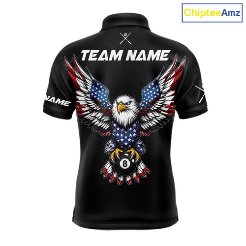 Custom Grunge Billiard American Flag Shirt Patriotic Eagle 8 Ball Cue Shirt Pool Team Jersey