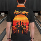 Personalized Sunset Bowling Polo 1/4-Zip Custom Retro Orange Bowling Tournament Team Shirt