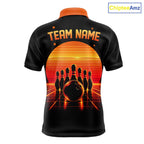 Personalized Sunset Bowling Polo 1/4-Zip Custom Retro Orange Bowling Tournament Team Shirt