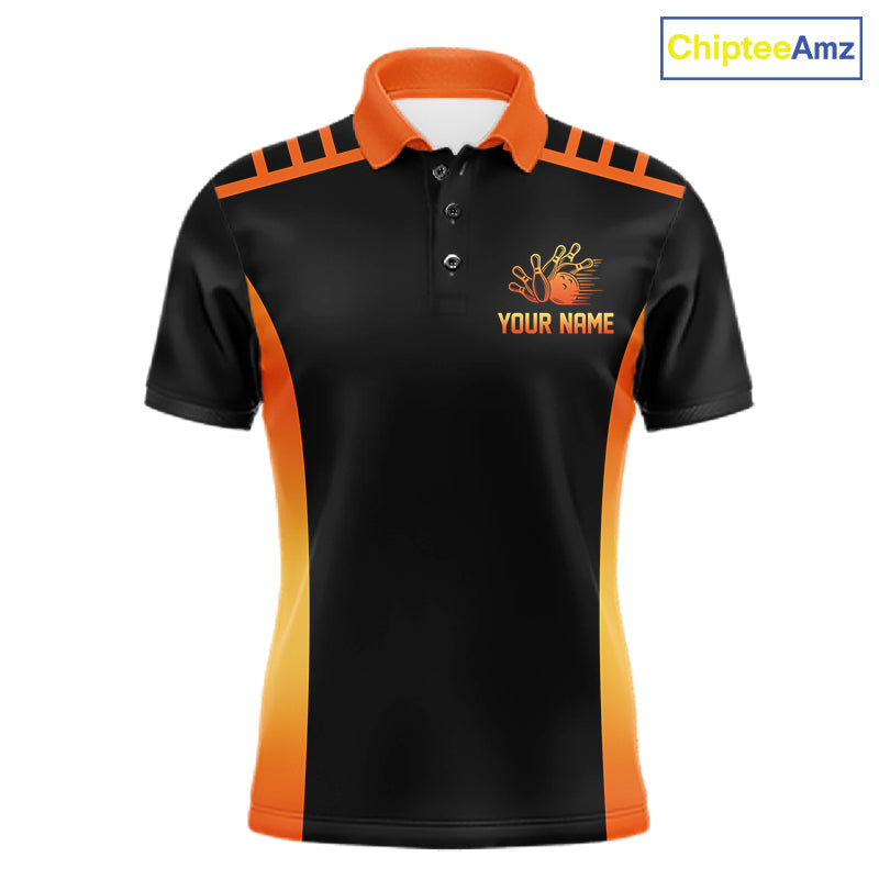 Personalized Sunset Bowling Polo 1/4-Zip Custom Retro Orange Bowling Tournament Team Shirt