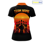 Personalized Sunset Bowling Polo 1/4-Zip Custom Retro Orange Bowling Tournament Team Shirt