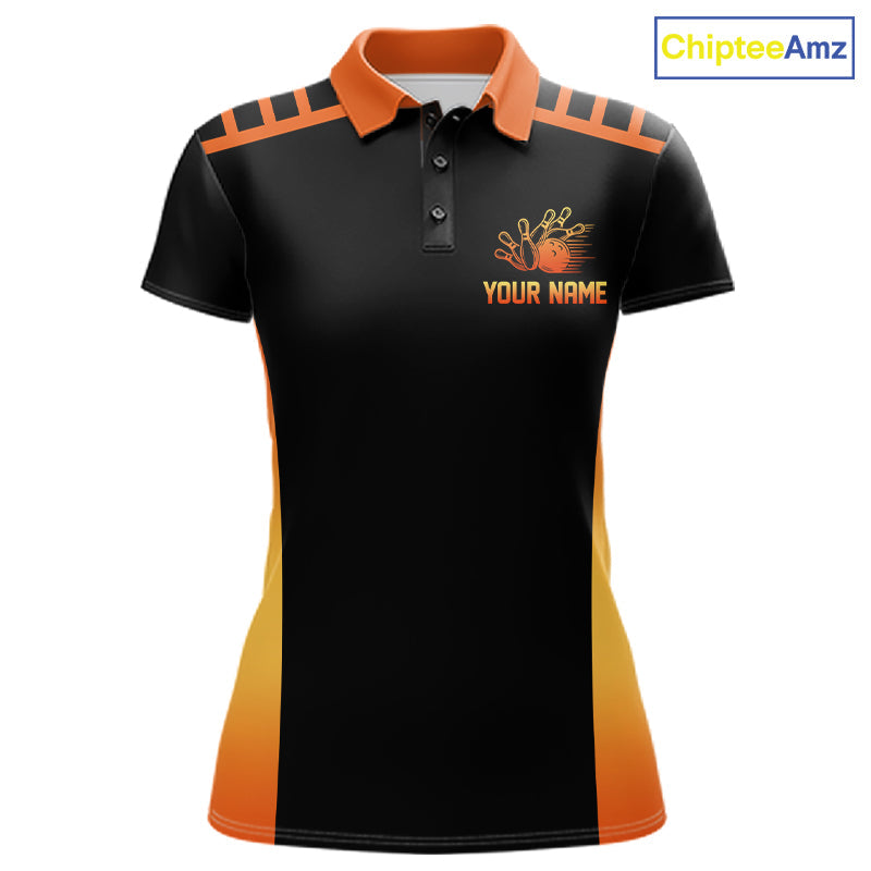 Personalized Sunset Bowling Polo 1/4-Zip Custom Retro Orange Bowling Tournament Team Shirt