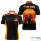Personalized Sunset Bowling Polo 1/4-Zip Custom Retro Orange Bowling Tournament Team Shirt