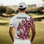 Camouflage Golf Polo Shirt Custom Pink Funny Flamingo Pattern White Golf Team Shirts