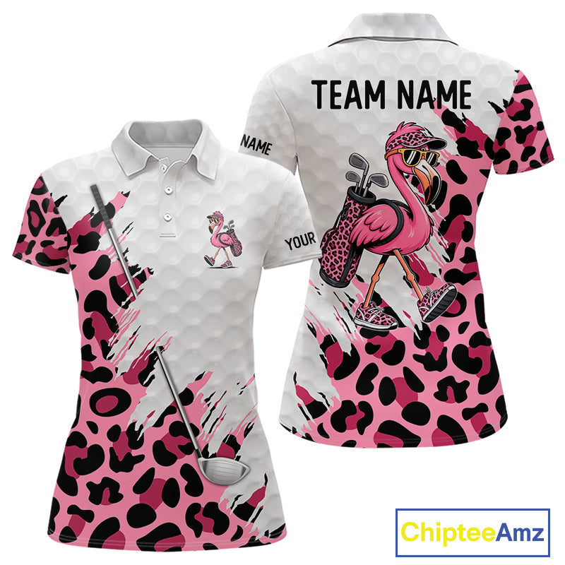 Camouflage Golf Polo Shirt Custom Pink Funny Flamingo Pattern White Golf Team Shirts