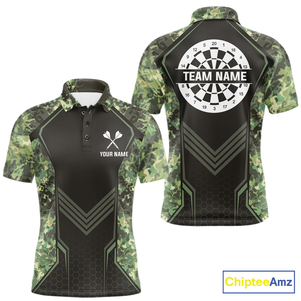 Green Grunge Camo Dart Shirt Custom Military Camo Dart Team Polo 1/4 Zip Jersey