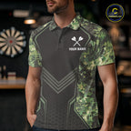 Green Grunge Camo Dart Shirt Custom Military Camo Dart Team Polo 1/4 Zip Jersey