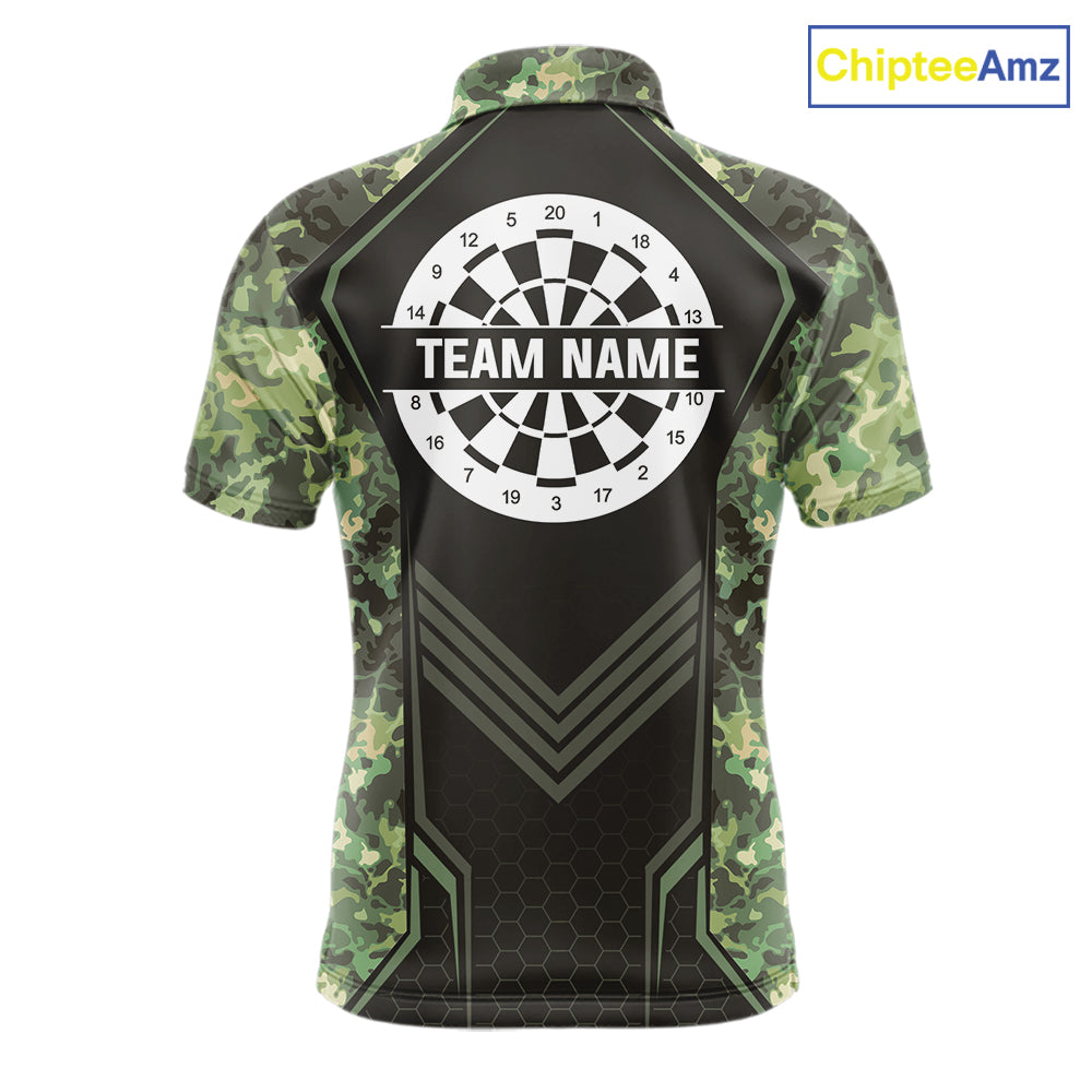 Green Grunge Camo Dart Shirt Custom Military Camo Dart Team Polo 1/4 Zip Jersey