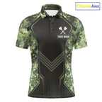 Green Grunge Camo Dart Shirt Custom Military Camo Dart Team Polo 1/4 Zip Jersey
