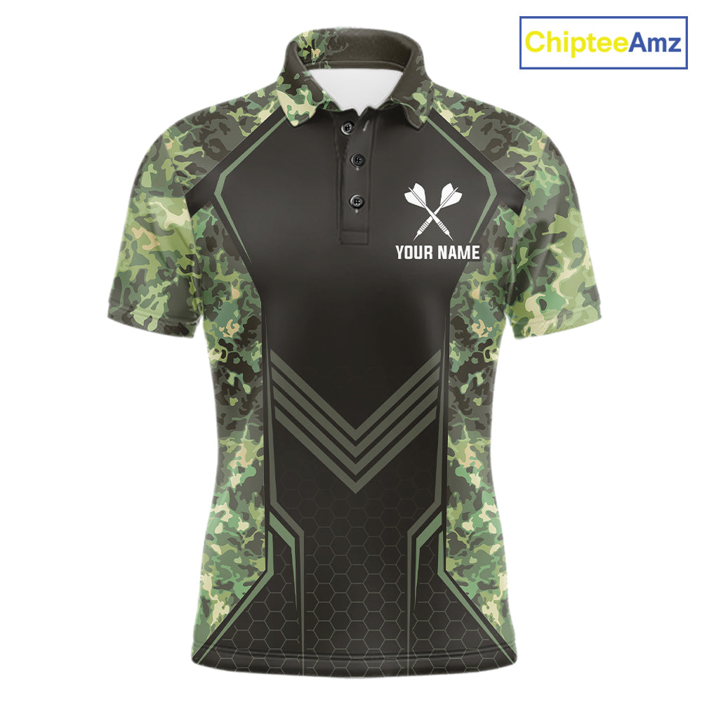Green Grunge Camo Dart Shirt Custom Military Camo Dart Team Polo 1/4 Zip Jersey