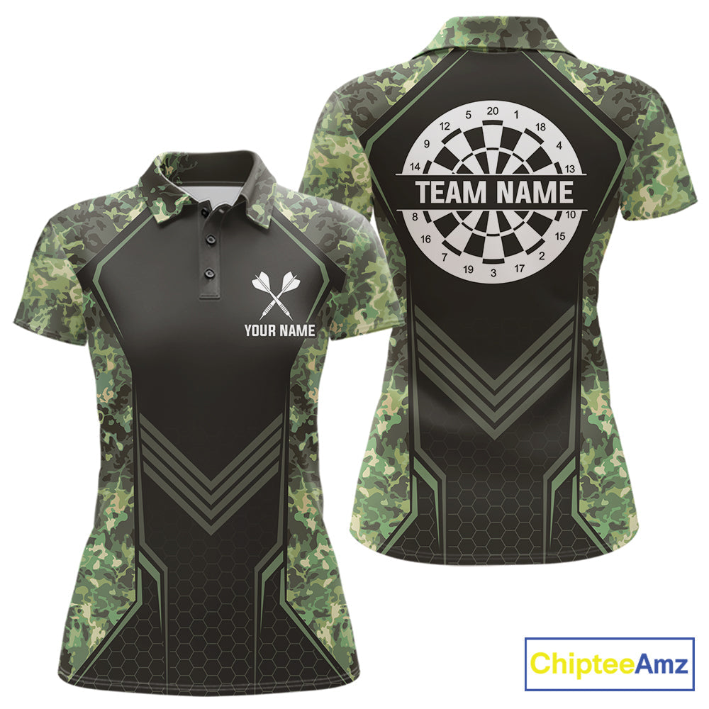 Green Grunge Camo Dart Shirt Custom Military Camo Dart Team Polo 1/4 Zip Jersey