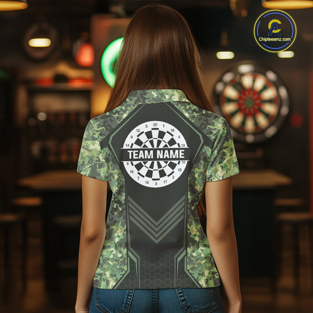 Green Grunge Camo Dart Shirt Custom Military Camo Dart Team Polo 1/4 Zip Jersey