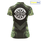 Green Grunge Camo Dart Shirt Custom Military Camo Dart Team Polo 1/4 Zip Jersey