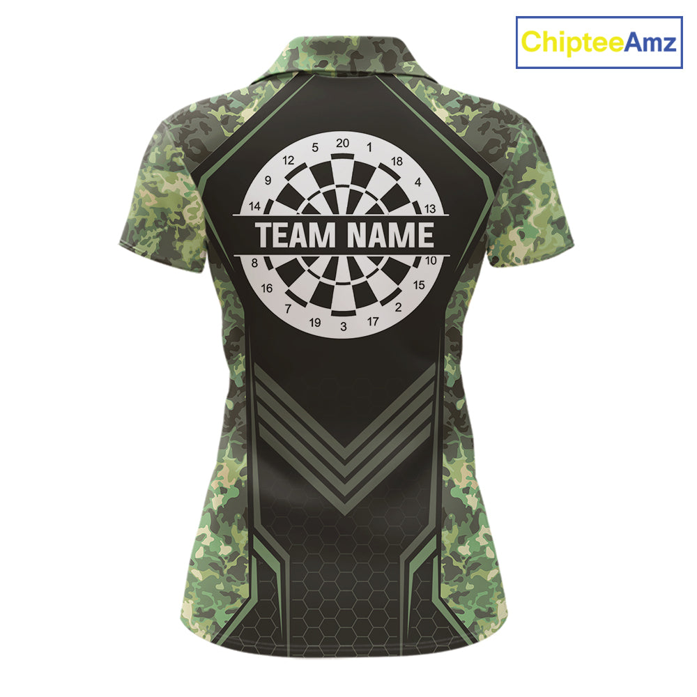 Green Grunge Camo Dart Shirt Custom Military Camo Dart Team Polo 1/4 Zip Jersey