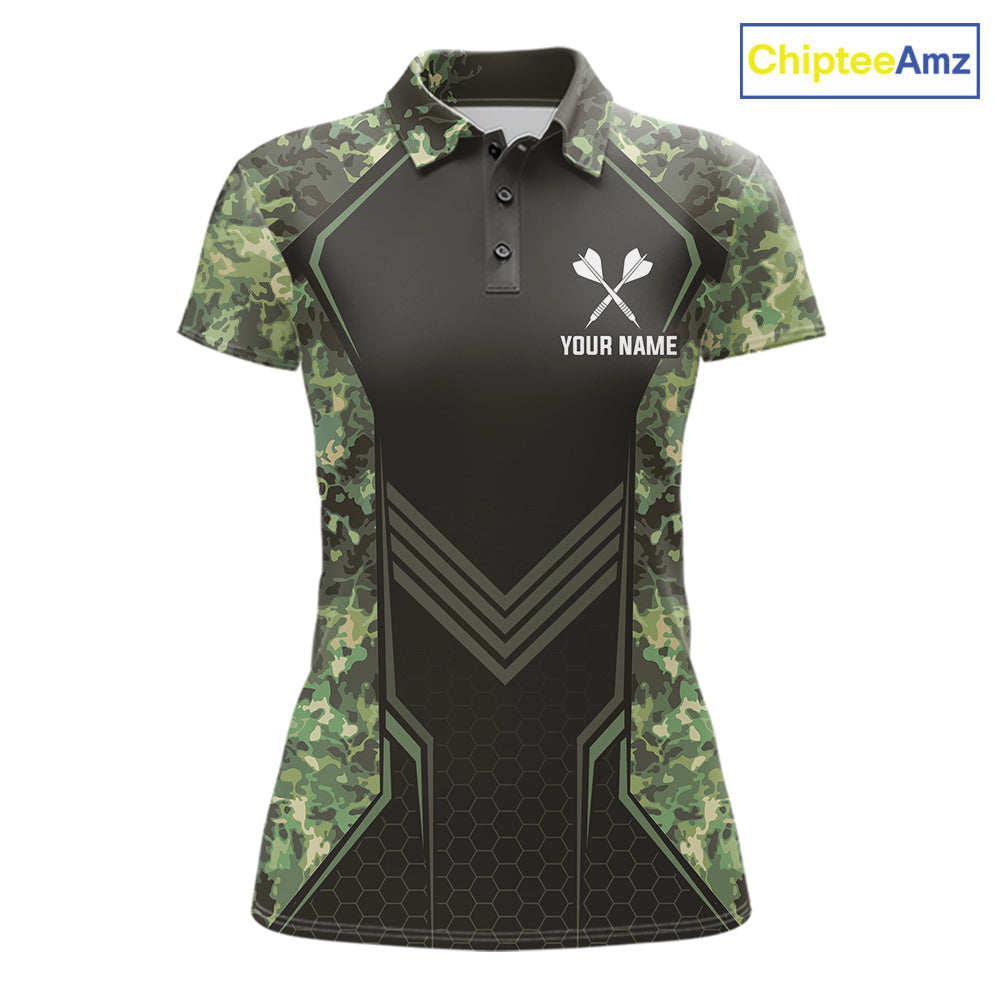 Green Grunge Camo Dart Shirt Custom Military Camo Dart Team Polo 1/4 Zip Jersey