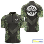 Green Grunge Camo Dart Shirt Custom Military Camo Dart Team Polo 1/4 Zip Jersey