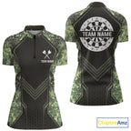Green Grunge Camo Dart Shirt Custom Military Camo Dart Team Polo 1/4 Zip Jersey