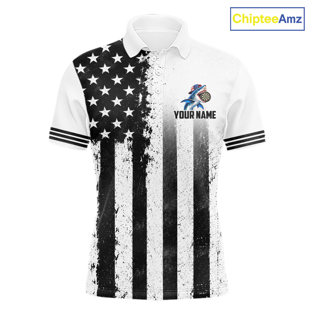 Custom Name American Flag Grunge Shark Dart Team Jersey Patriotic Funny Darts Shirt