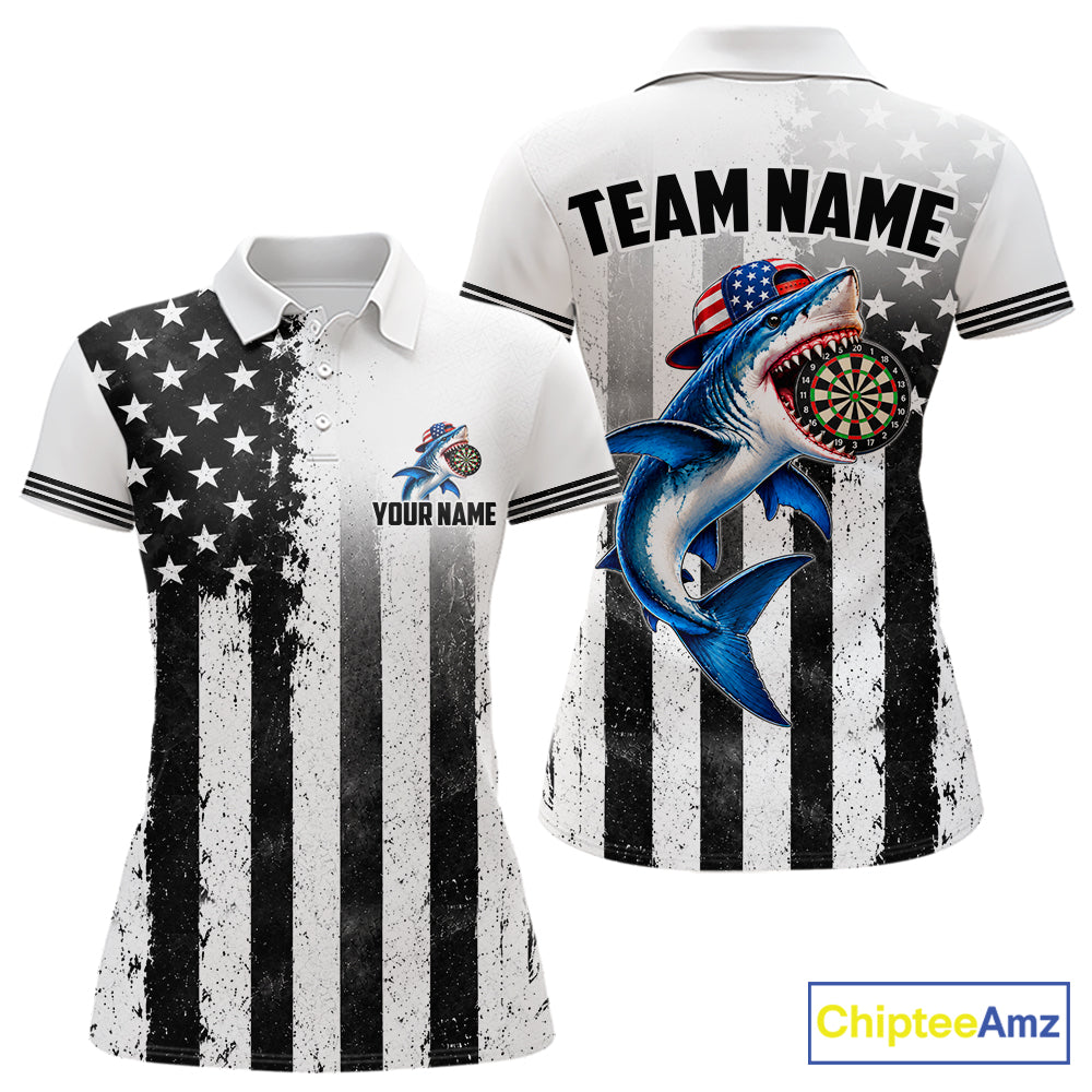 Custom Name American Flag Grunge Shark Dart Team Jersey Patriotic Funny Darts Shirt
