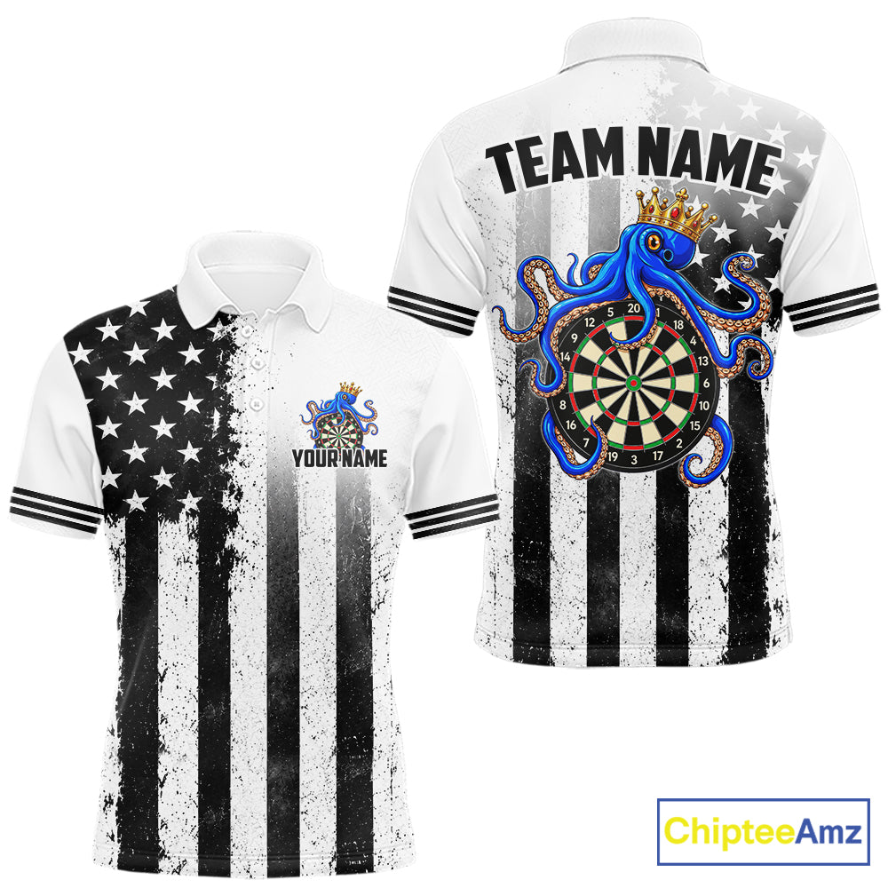 Custom Name American Flag Grunge Octopus Dart Team Jersey Patriotic Funny Darts Shirt