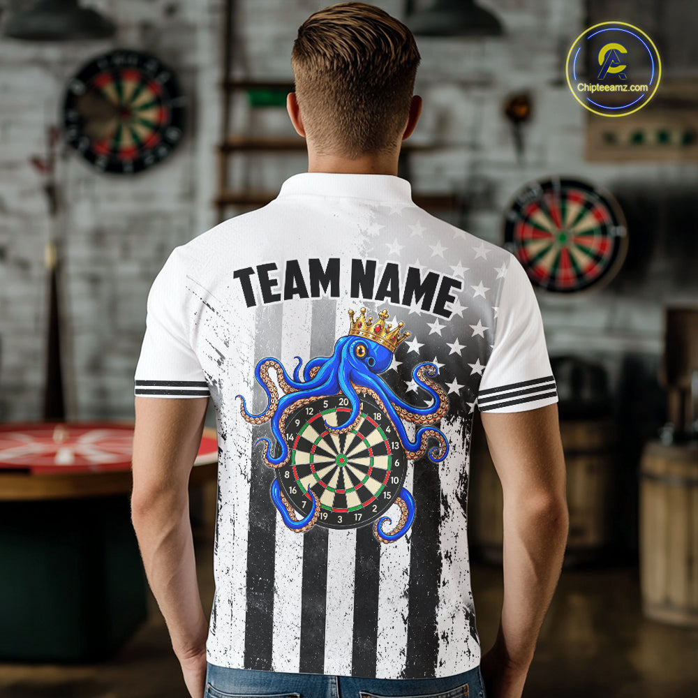 Custom Name American Flag Grunge Octopus Dart Team Jersey Patriotic Funny Darts Shirt