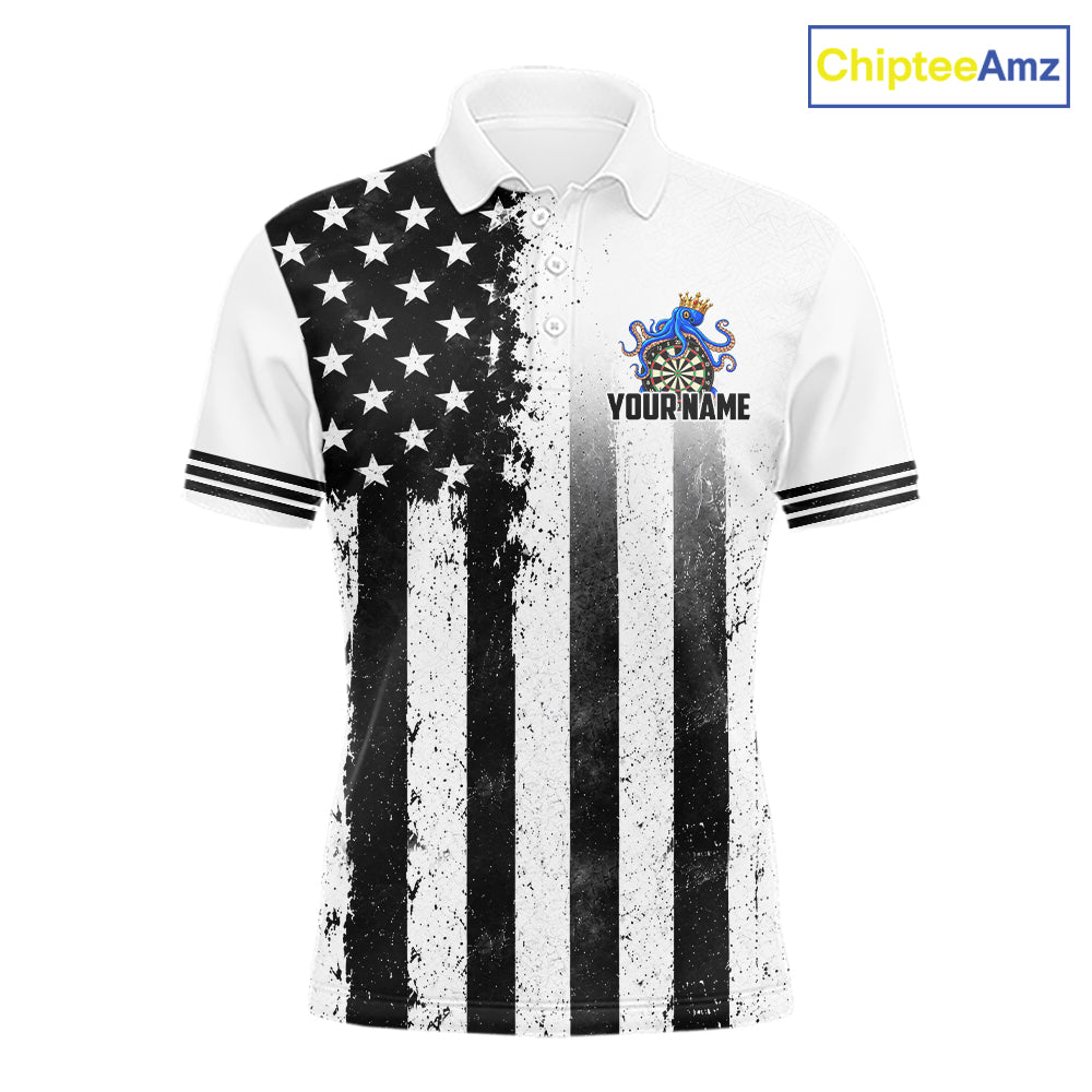 Custom Name American Flag Grunge Octopus Dart Team Jersey Patriotic Funny Darts Shirt