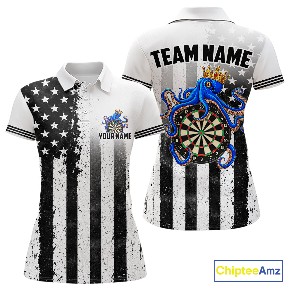 Custom Name American Flag Grunge Octopus Dart Team Jersey Patriotic Funny Darts Shirt