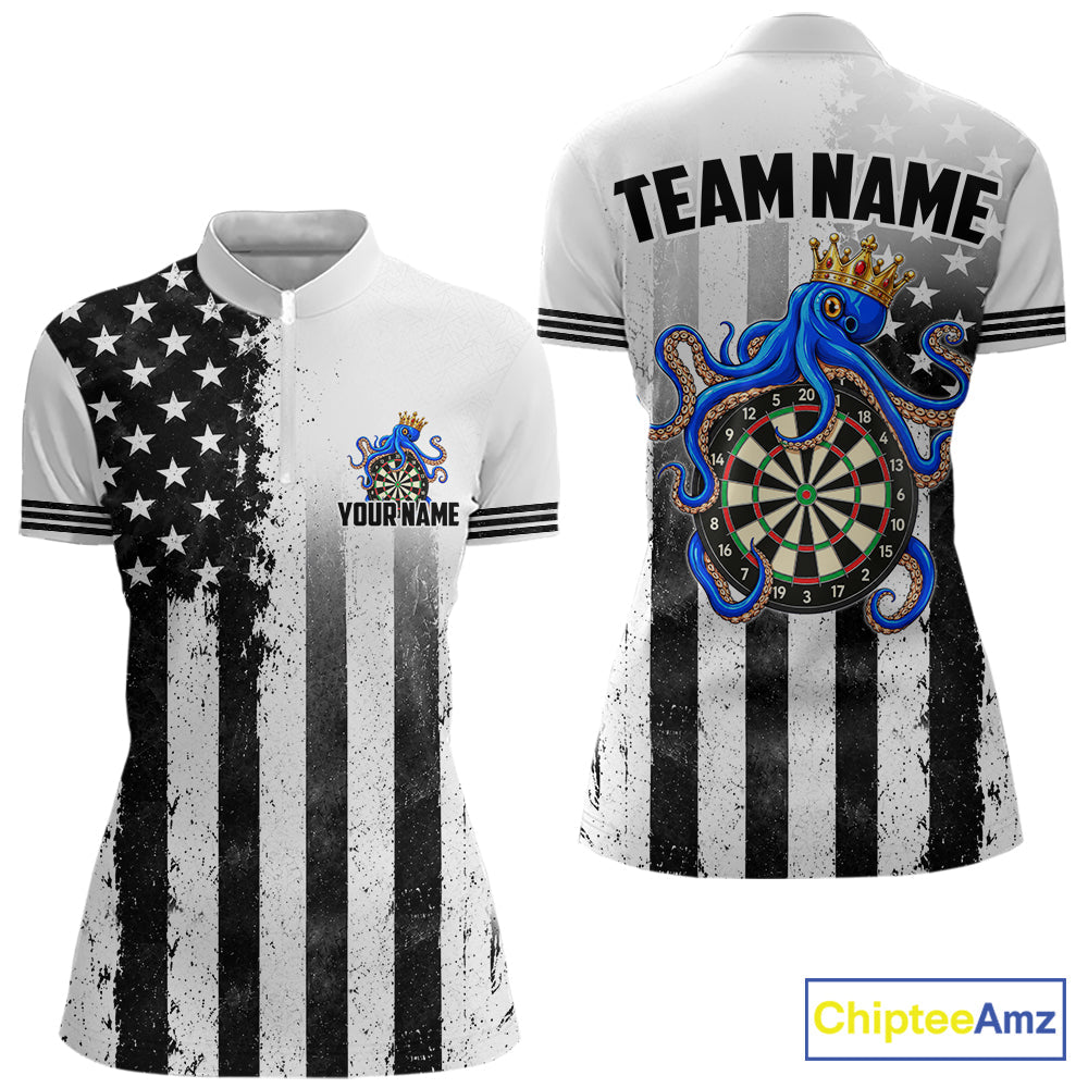 Custom Name American Flag Grunge Octopus Dart Team Jersey Patriotic Funny Darts Shirt