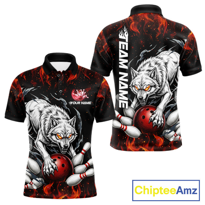 Fire Flame Funny Wolf Bowling Ball Jersey Personalized Bowling Team Shirts