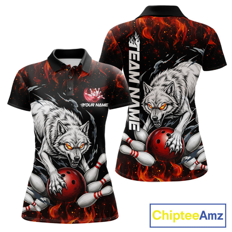 Fire Flame Funny Wolf Bowling Ball Jersey Personalized Bowling Team Shirts