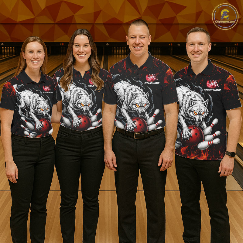 Fire Flame Funny Wolf Bowling Ball Jersey Personalized Bowling Team Shirts