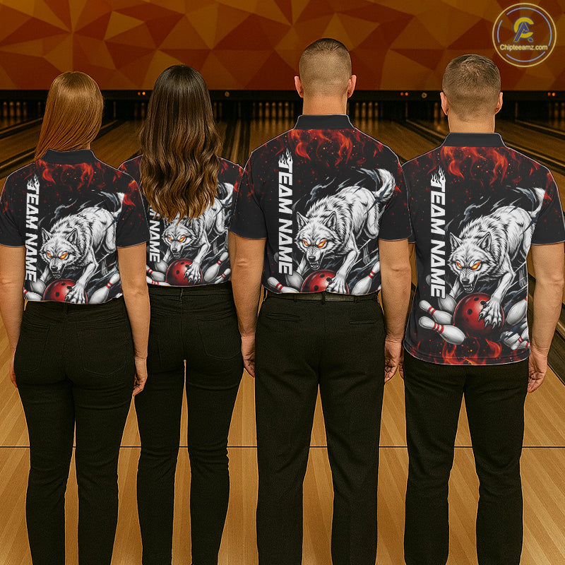 Fire Flame Funny Wolf Bowling Ball Jersey Personalized Bowling Team Shirts