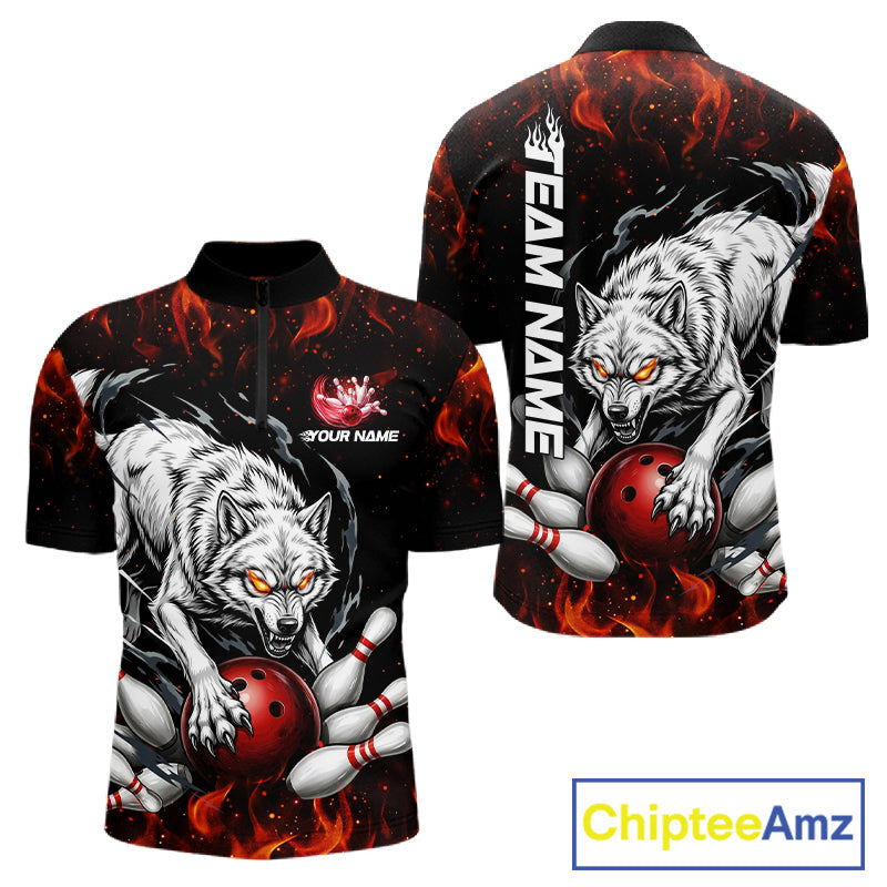 Fire Flame Funny Wolf Bowling Ball Jersey Personalized Bowling Team Shirts