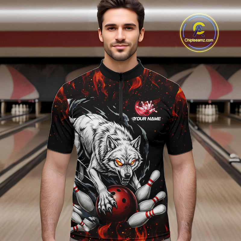 Fire Flame Funny Wolf Bowling Ball Jersey Personalized Bowling Team Shirts