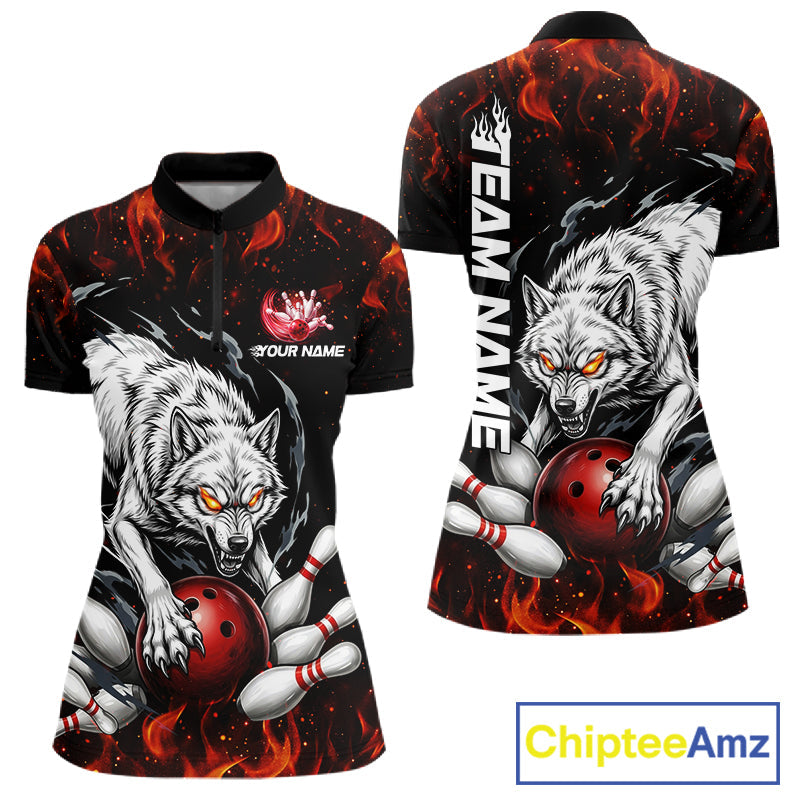 Fire Flame Funny Wolf Bowling Ball Jersey Personalized Bowling Team Shirts